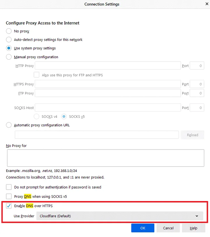 Firefox settings for safe DNS